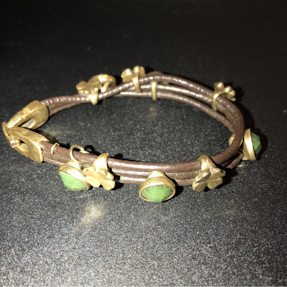 Lucky Brand vintage corded leather and clover bracelet
